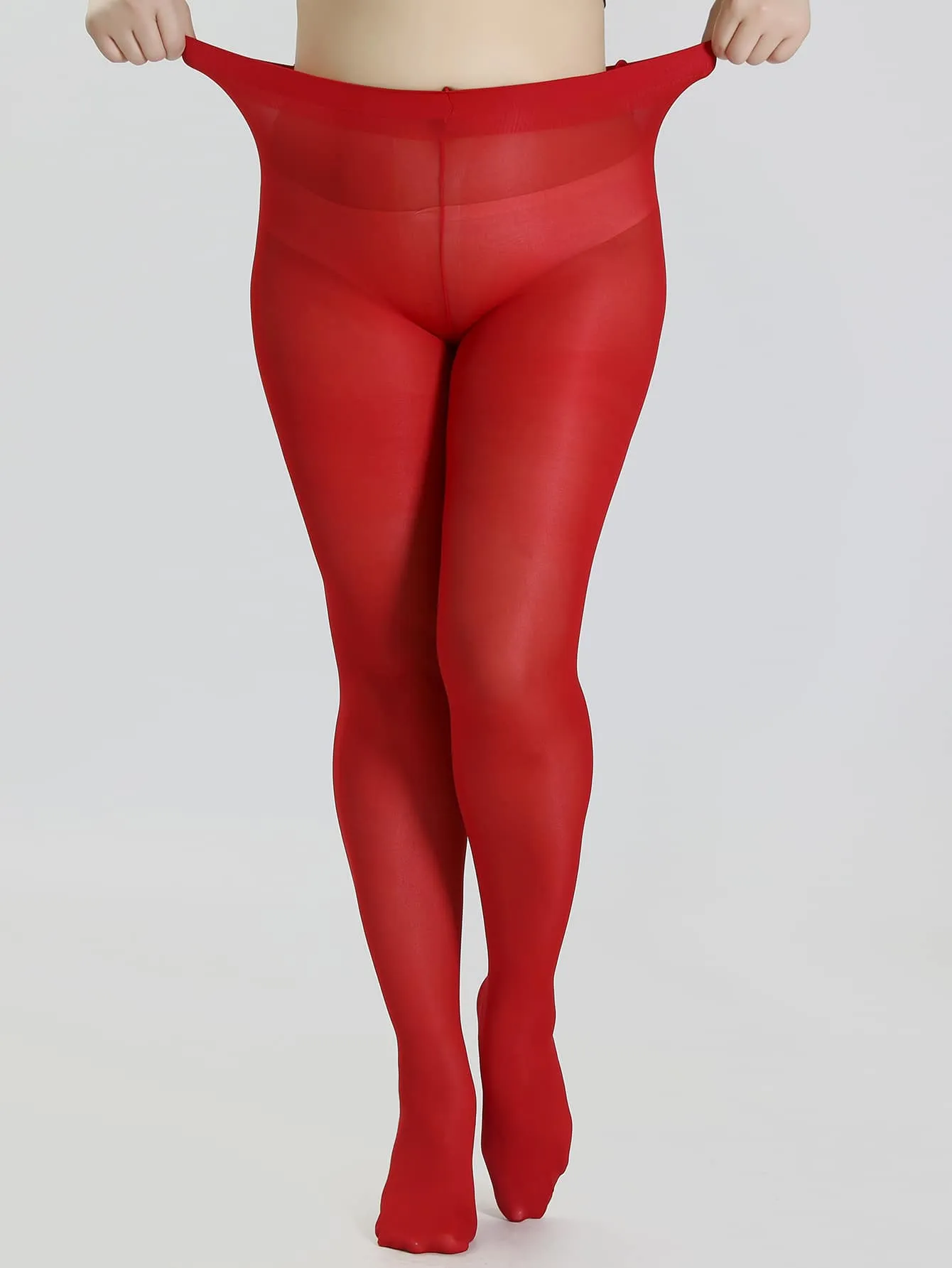 100D Sheer Plus Size Tights - Red
