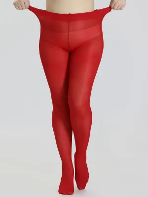 100D Sheer Plus Size Tights - Red