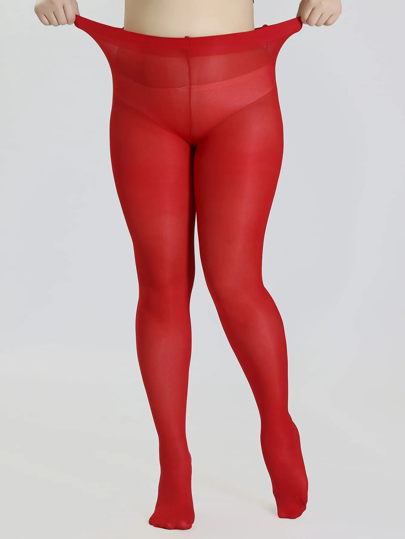 100D Sheer Plus Size Tights - Red