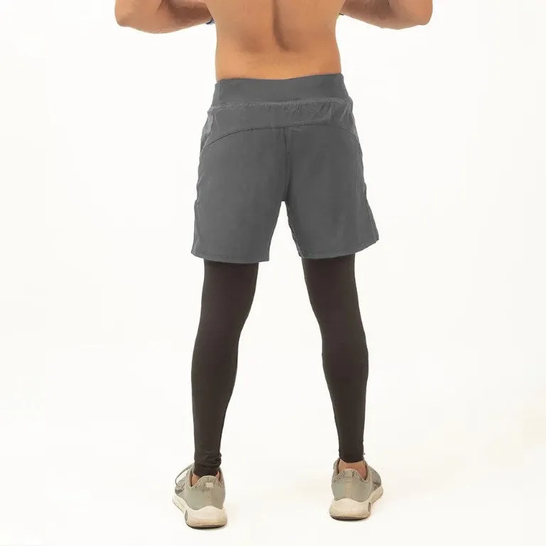 2 in 1 Compression Tights with Shorts - Grey