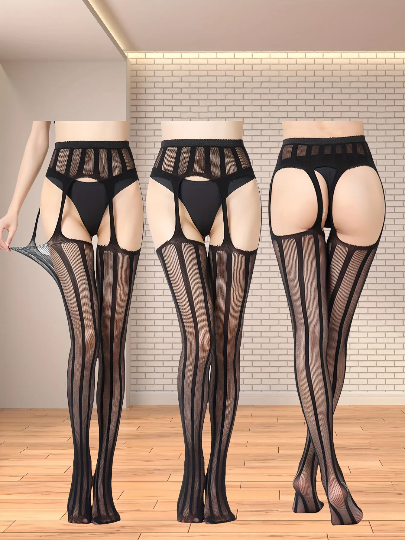 6 Pairs Women's Fishnet Thigh High Garter Stockings - Patterned Tights, Garter Belt Set for Club Party