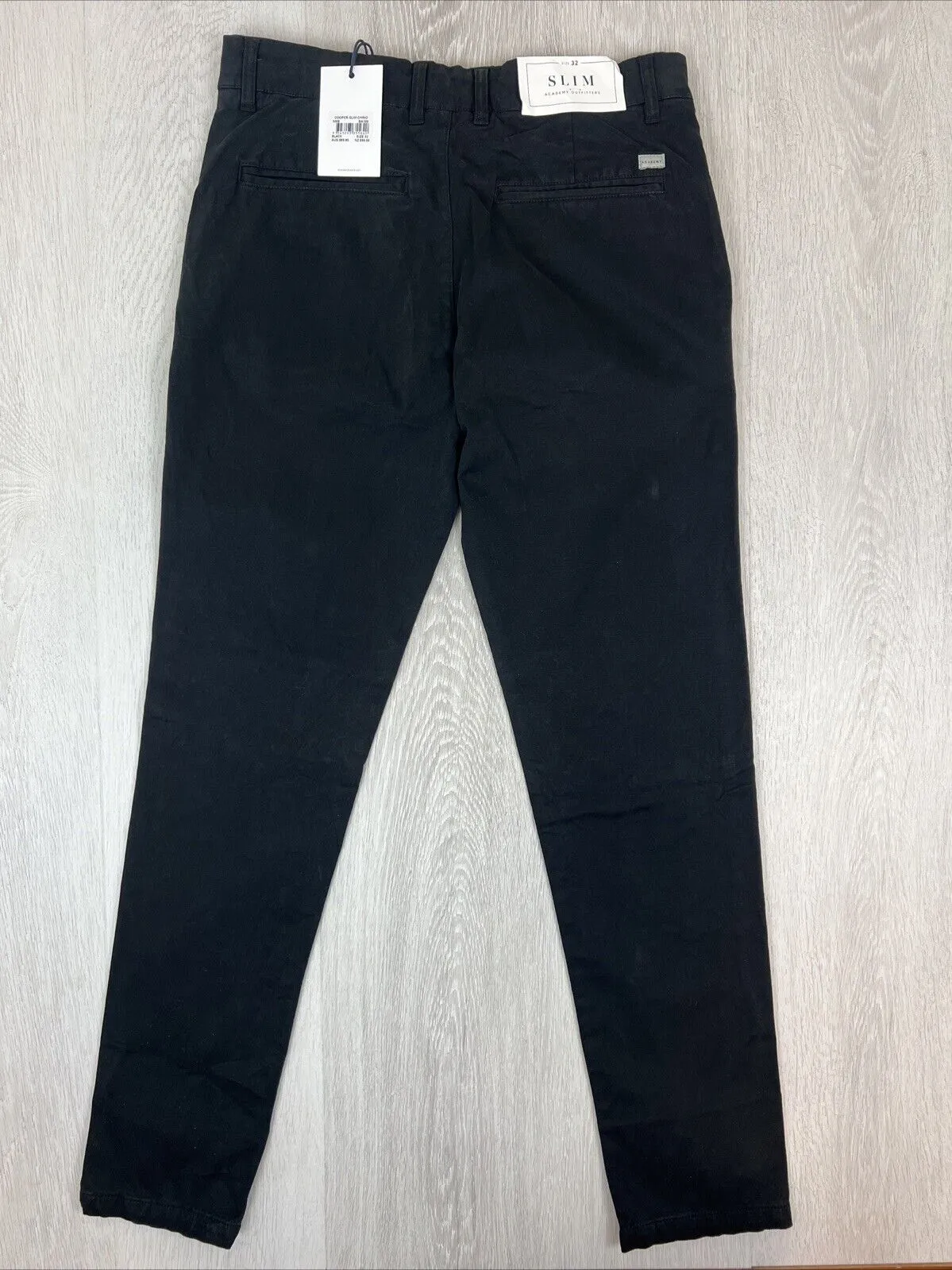 Academy Brand Mens Black Slim Chinos Cooper Fit Size 32 (New)