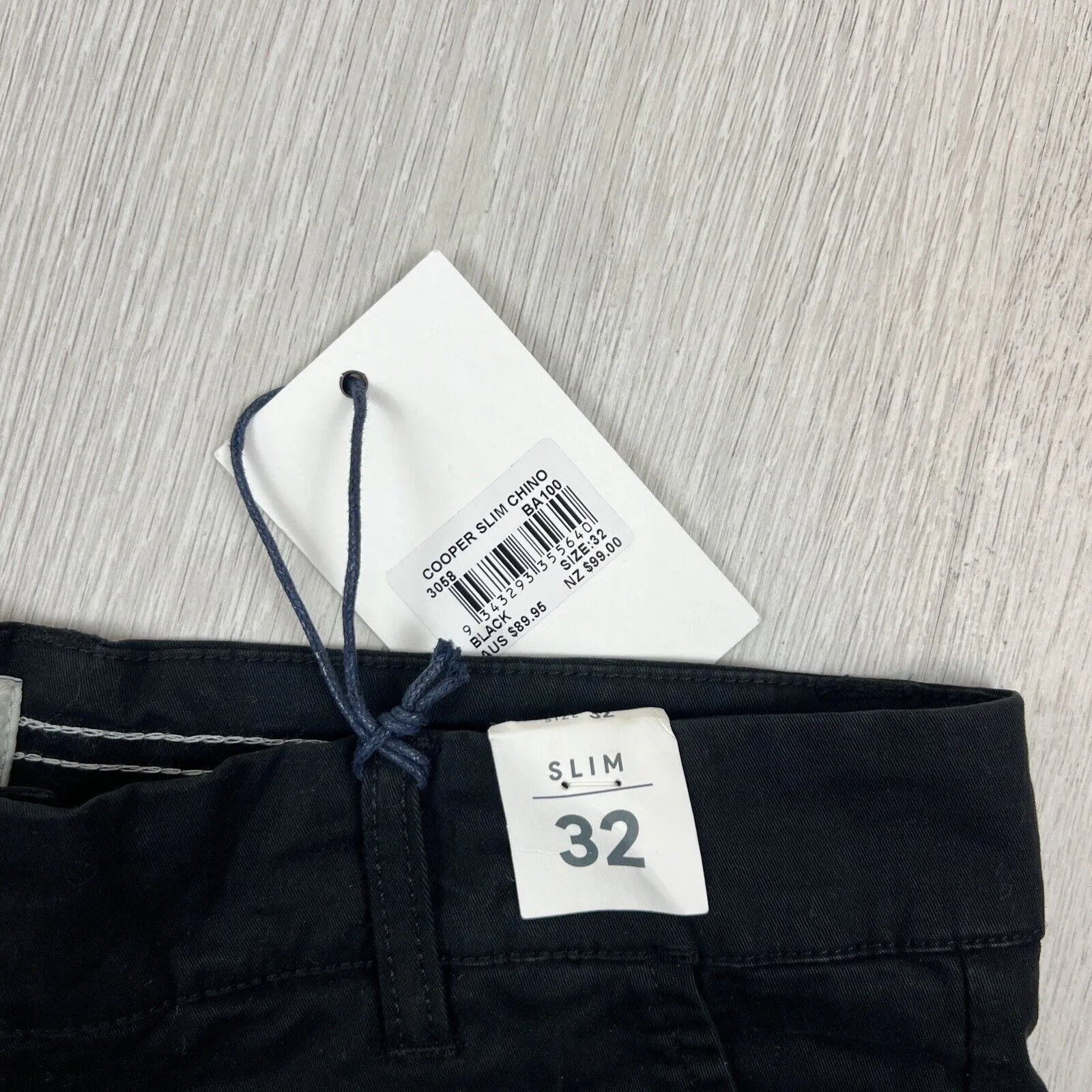 Academy Brand Mens Black Slim Chinos Cooper Fit Size 32 (New)
