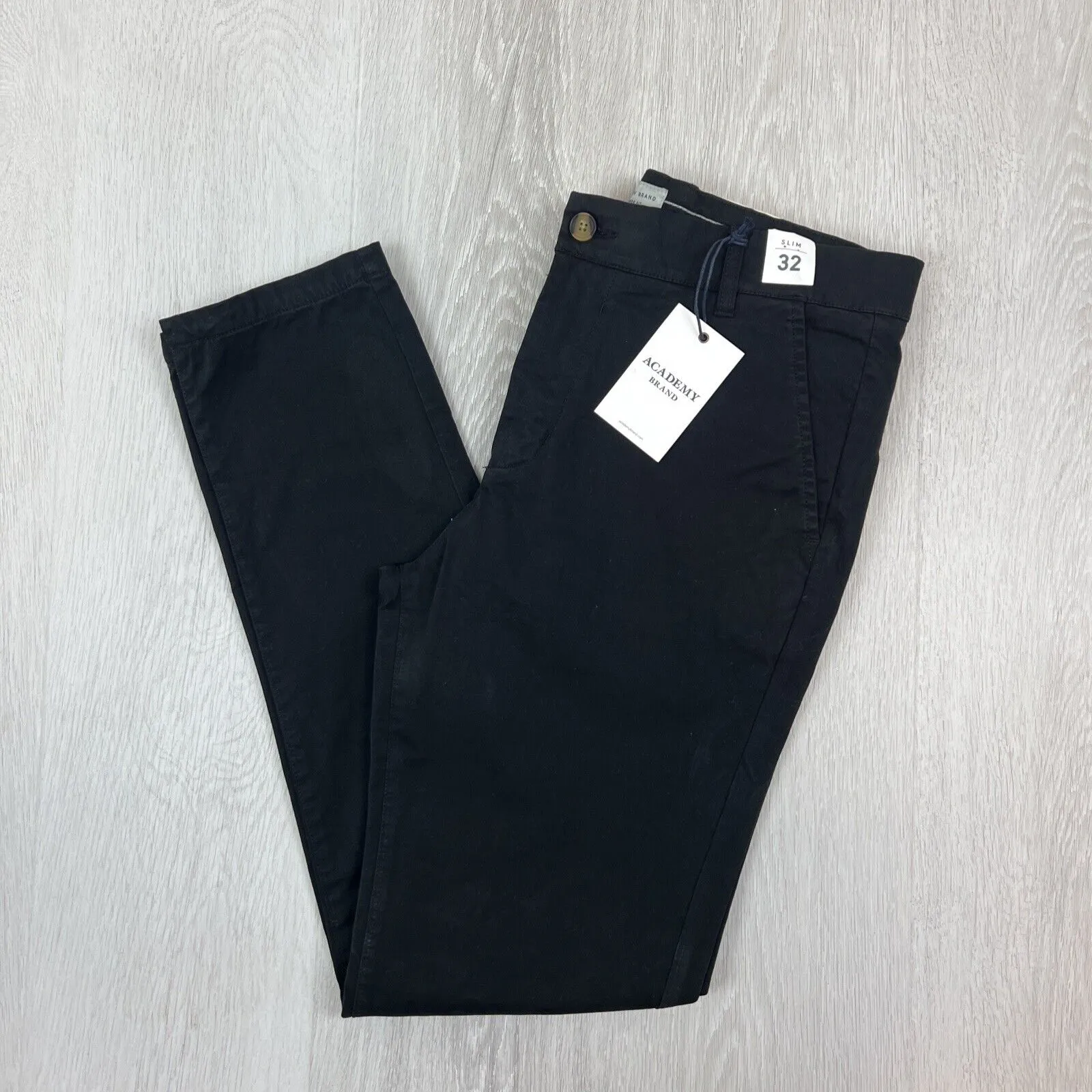 Academy Brand Mens Black Slim Chinos Cooper Fit Size 32 (New)