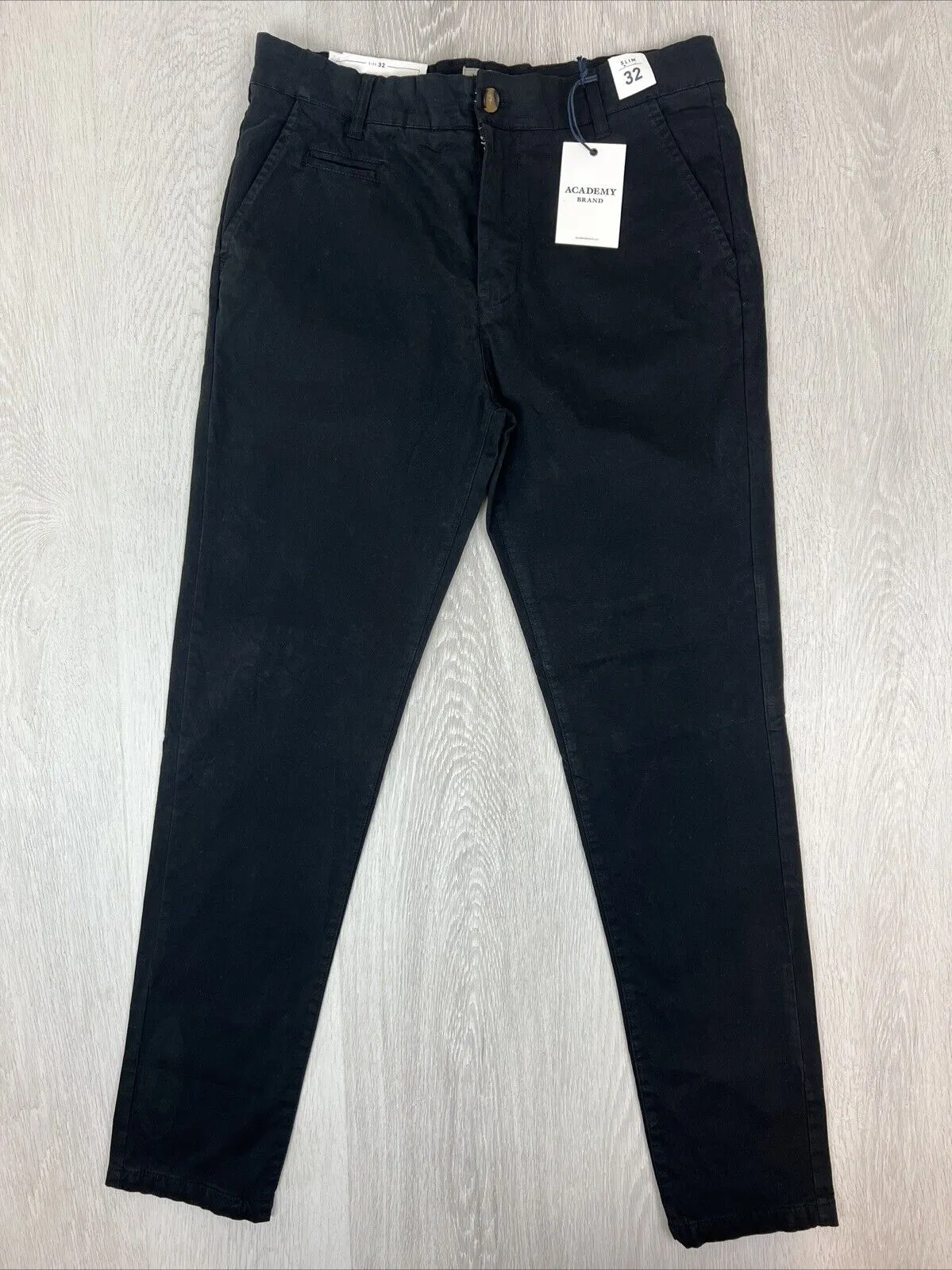 Academy Brand Mens Black Slim Chinos Cooper Fit Size 32 (New)