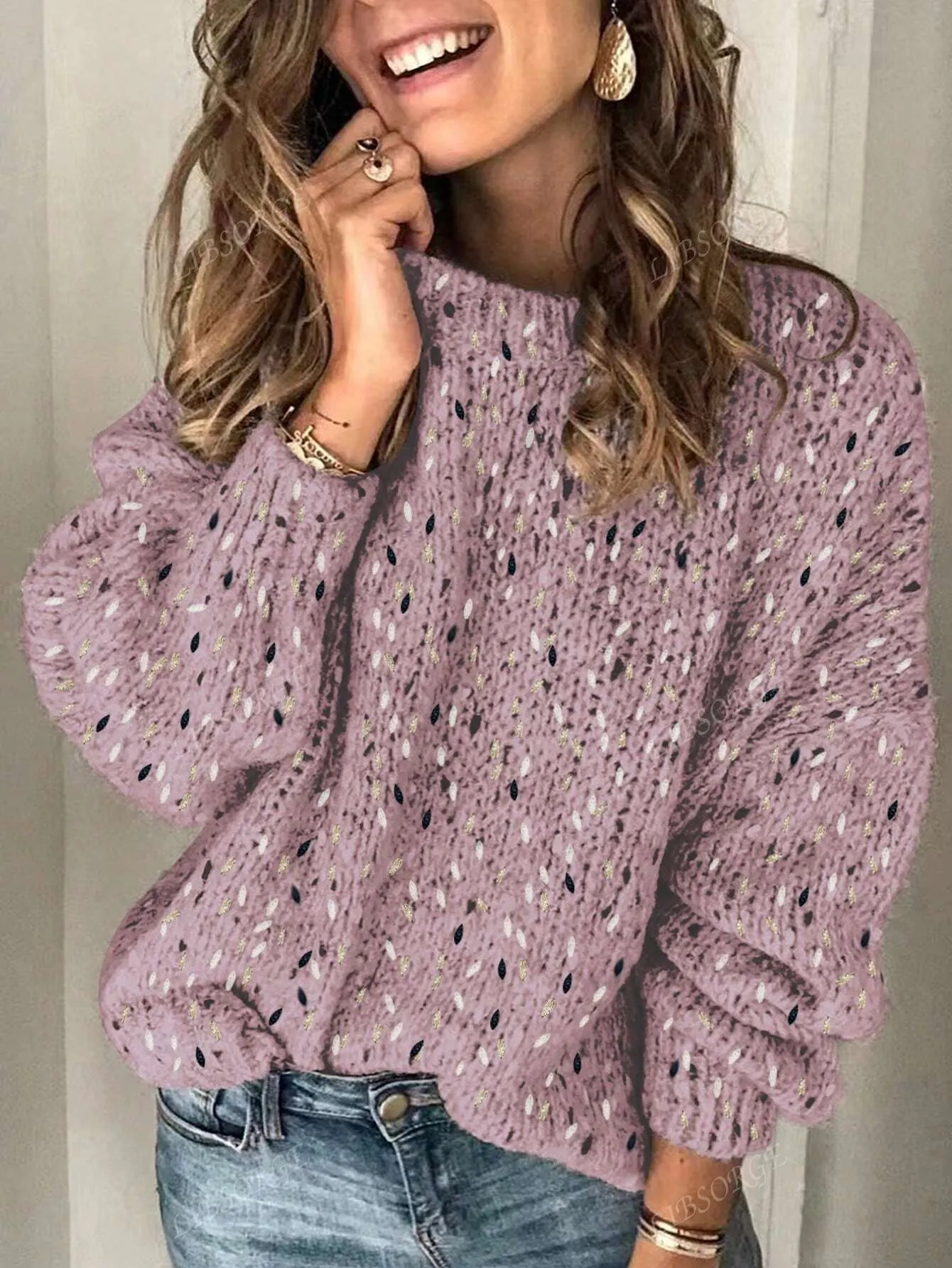 AFTA Crew Neck Lantern Sleeve Sweater