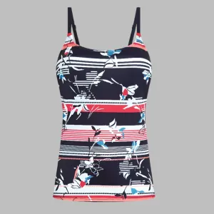 Amoena Capri Pocketed Mastectomy Tankini - Dark Blue/ Red/White/Blue motif 71367