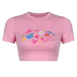 Angel Printed Short Sleeve Top T Shirt Women Summer Clothes Cute Print T-shirt Ladies Streetwear