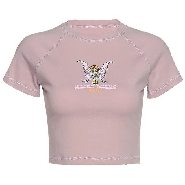 Angel Printed Short Sleeve Top T Shirt Women Summer Clothes Cute Print T-shirt Ladies Streetwear