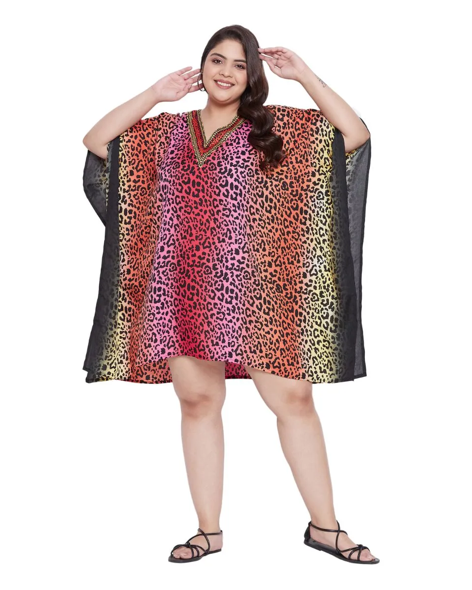 Animal Printed Multicolor Polyester Tunic Top For Plus Size Women