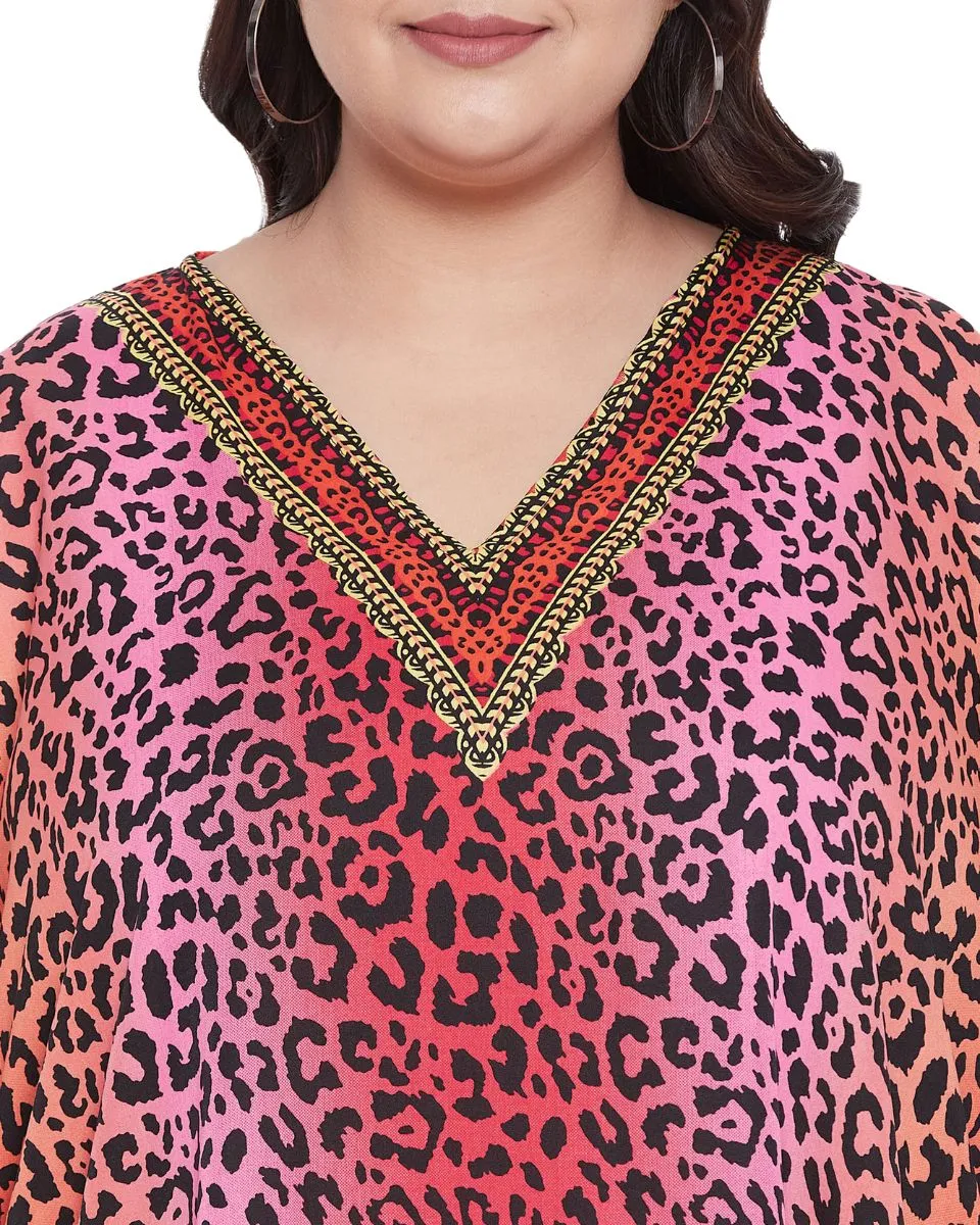 Animal Printed Multicolor Polyester Tunic Top For Plus Size Women