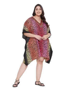 Animal Printed Multicolor Polyester Tunic Top For Plus Size Women