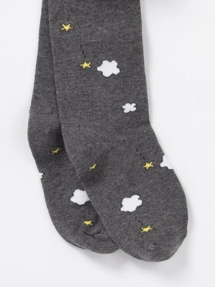Artie - Dark Grey Clouds & Stars Patterned Girls Tights