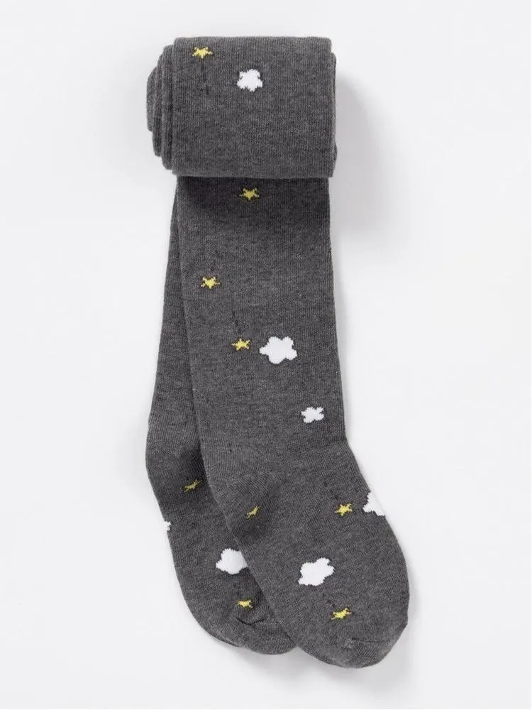 Artie - Dark Grey Clouds & Stars Patterned Girls Tights