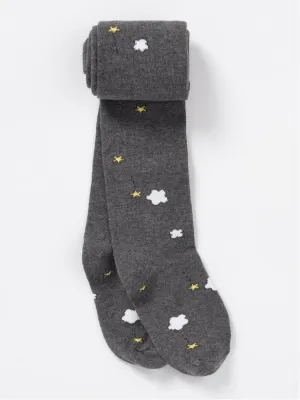 Artie - Dark Grey Clouds & Stars Patterned Girls Tights