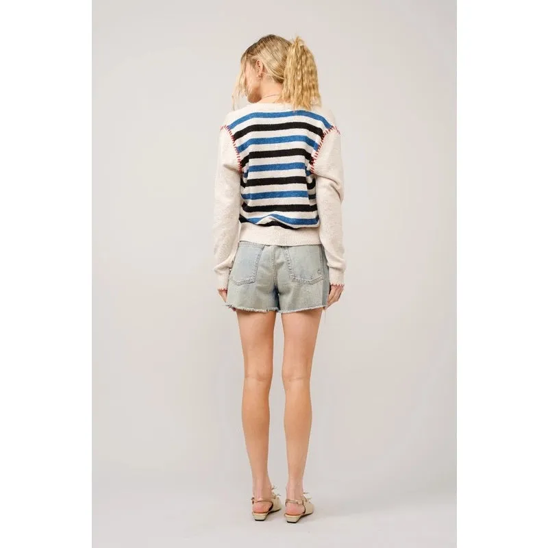 Aztec Long Sleeve Slit Neck Pullover Sweater Top