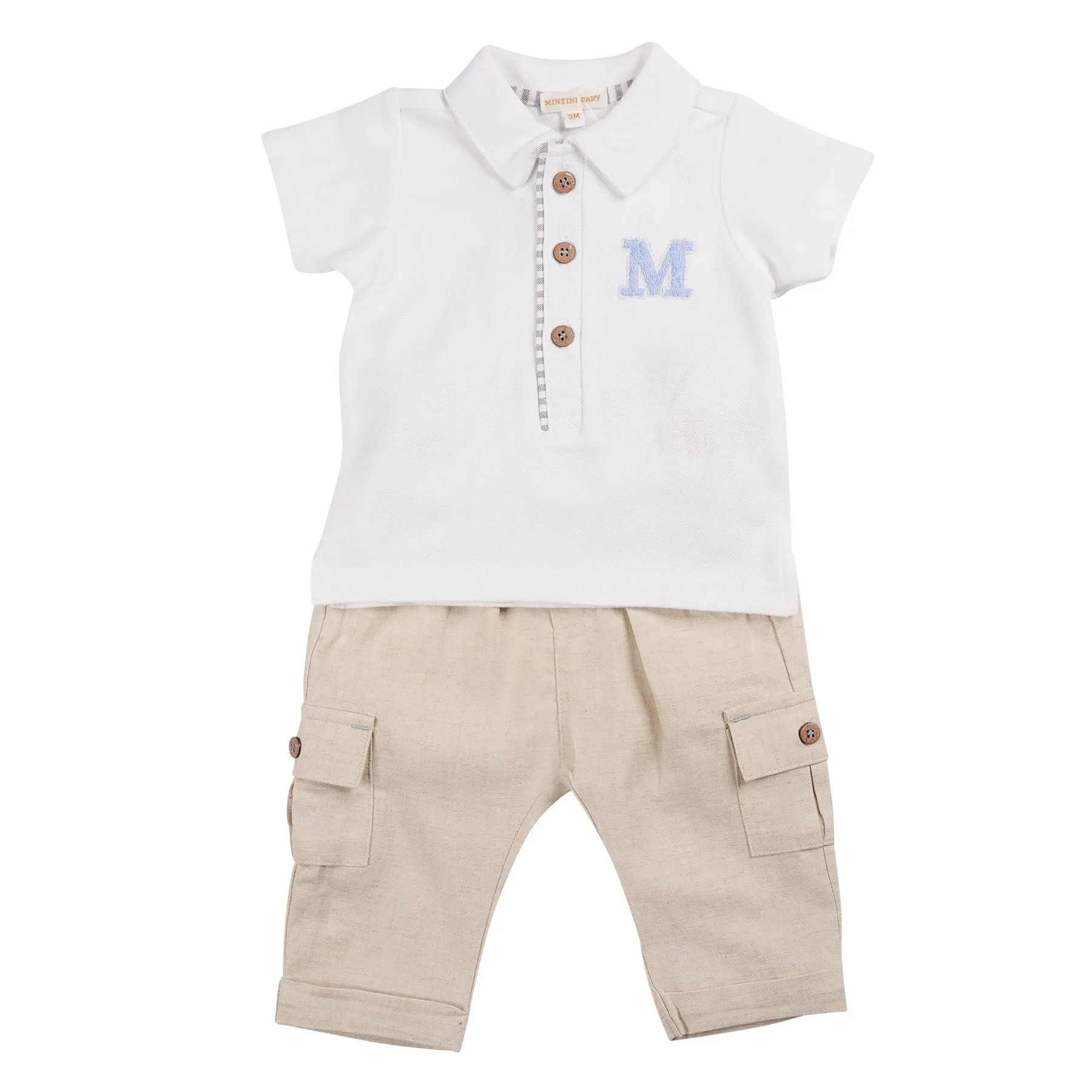 Beige Cargo Polo Top and Trouser Set