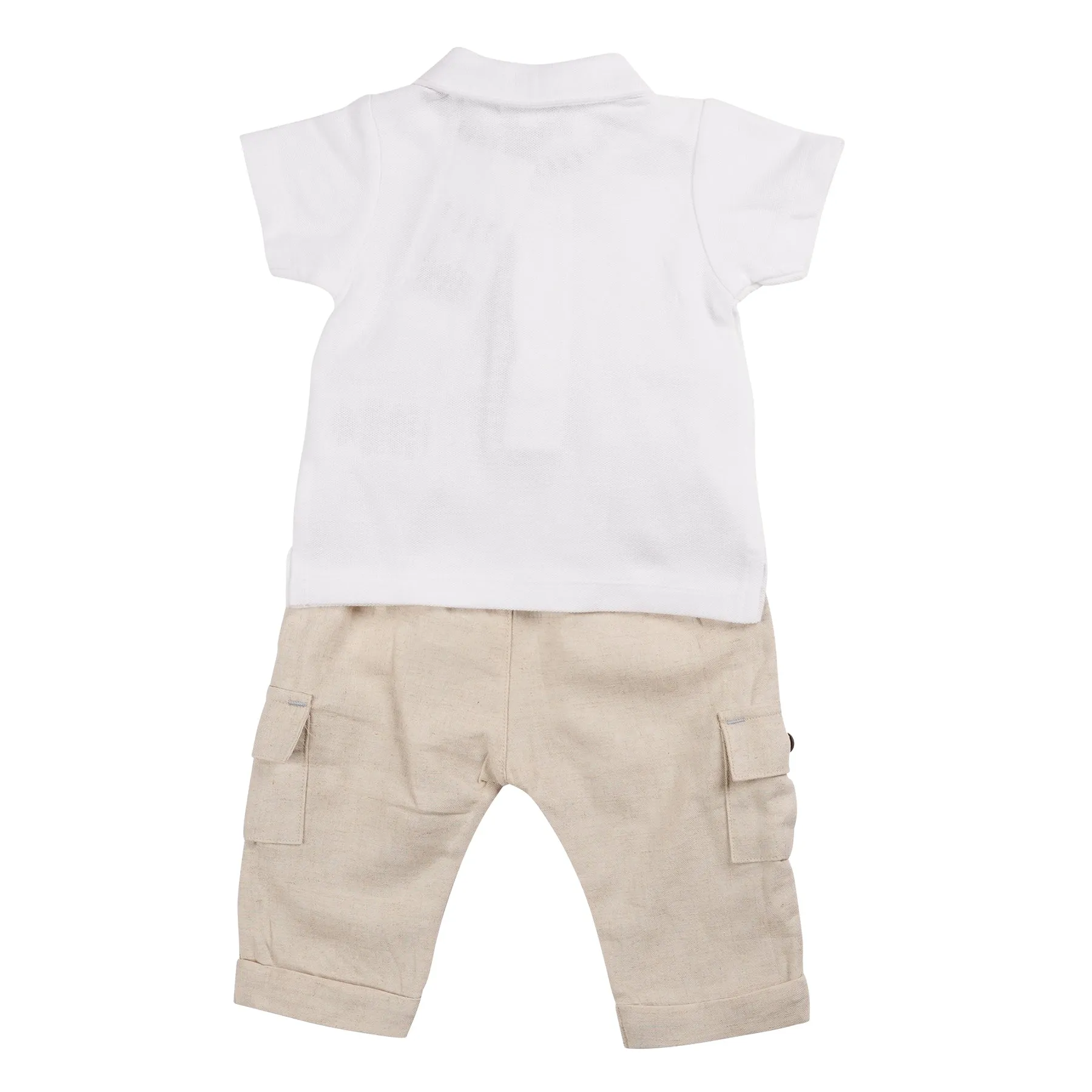Beige Cargo Polo Top and Trouser Set