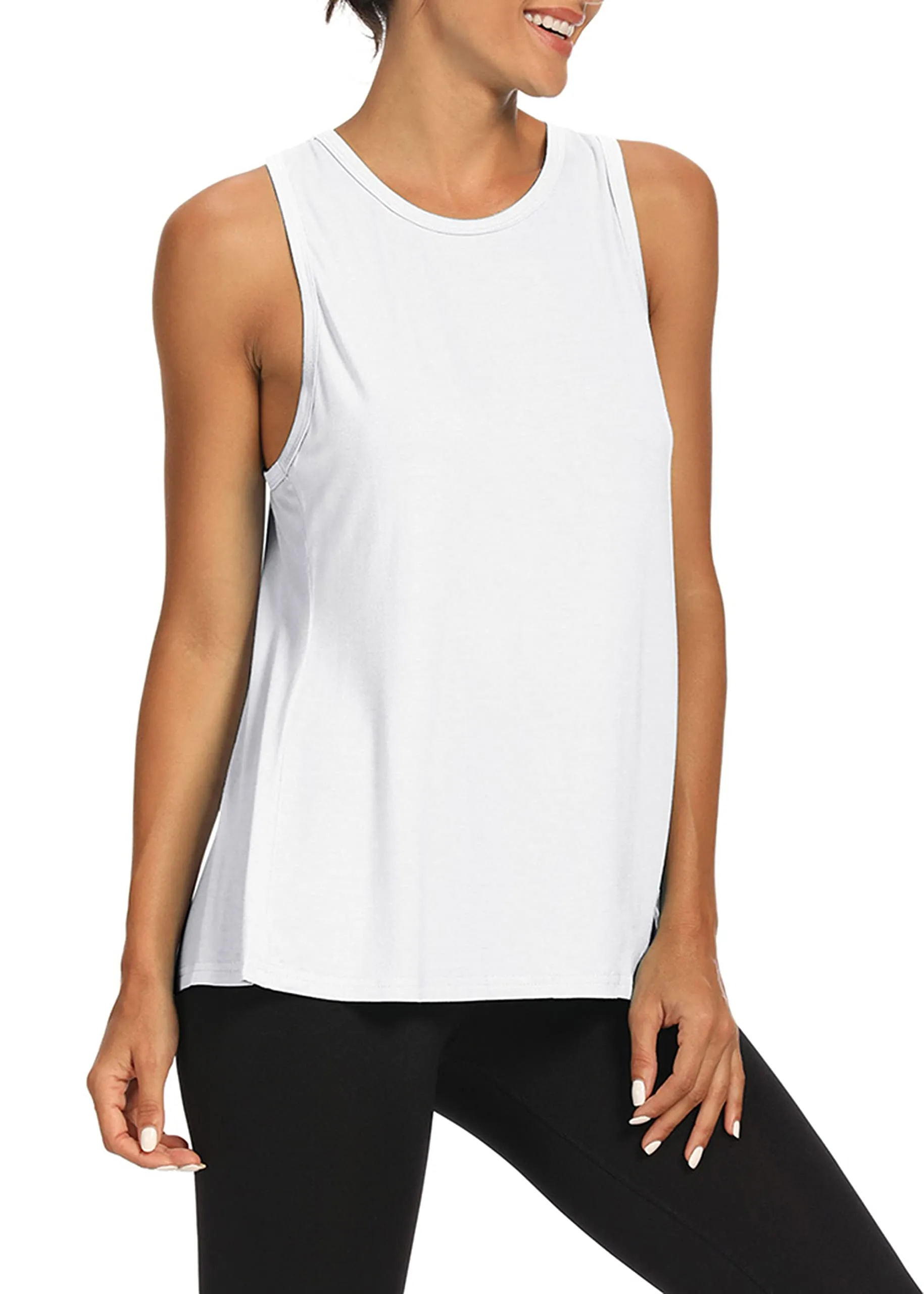 Bestisun Open Back Workout Tops Yoga Athletic Yoga Fitness Gym Clothes Activewear for Women White XL