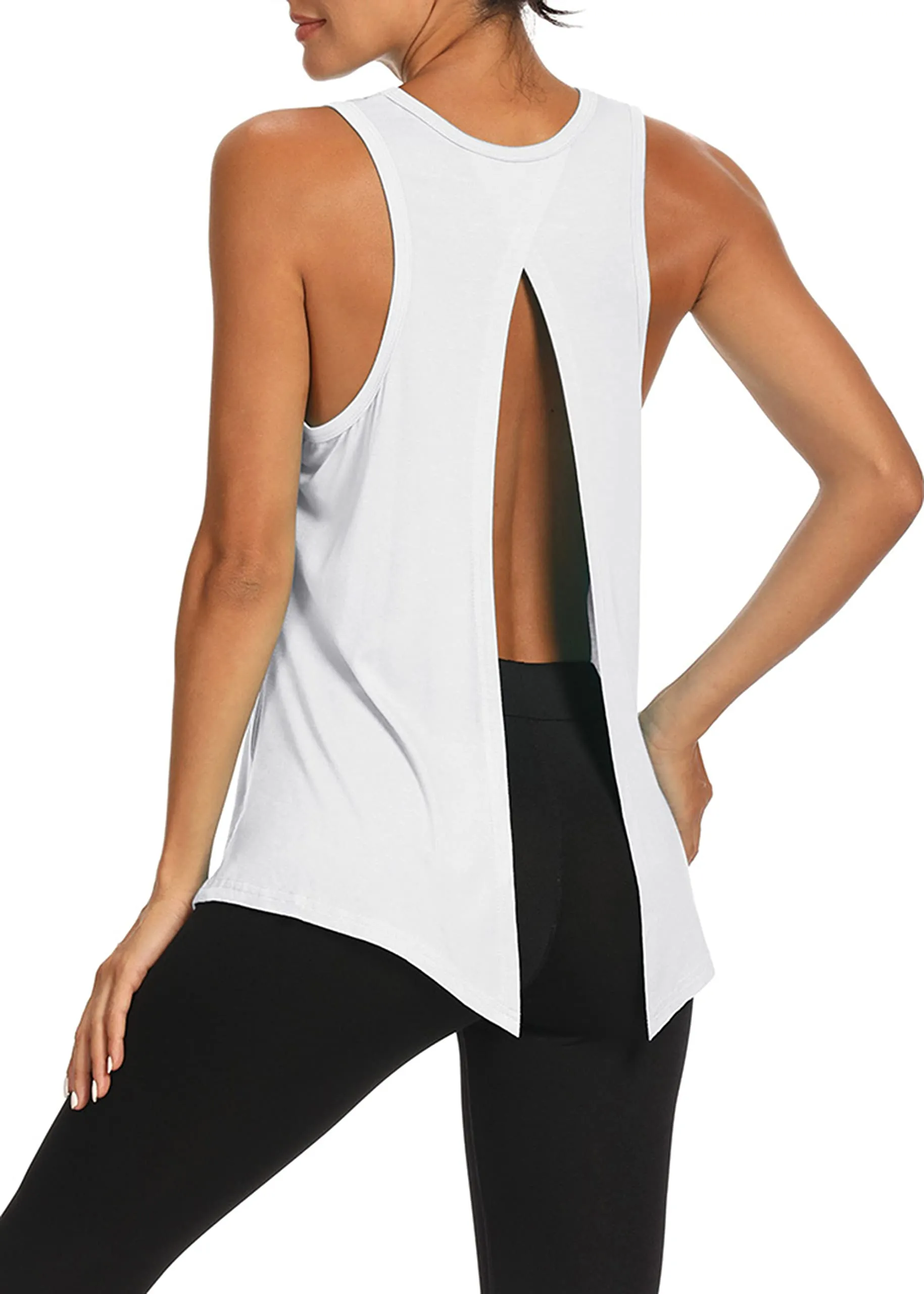 Bestisun Open Back Workout Tops Yoga Athletic Yoga Fitness Gym Clothes Activewear for Women White XL
