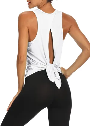 Bestisun Open Back Workout Tops Yoga Athletic Yoga Fitness Gym Clothes Activewear for Women White XL