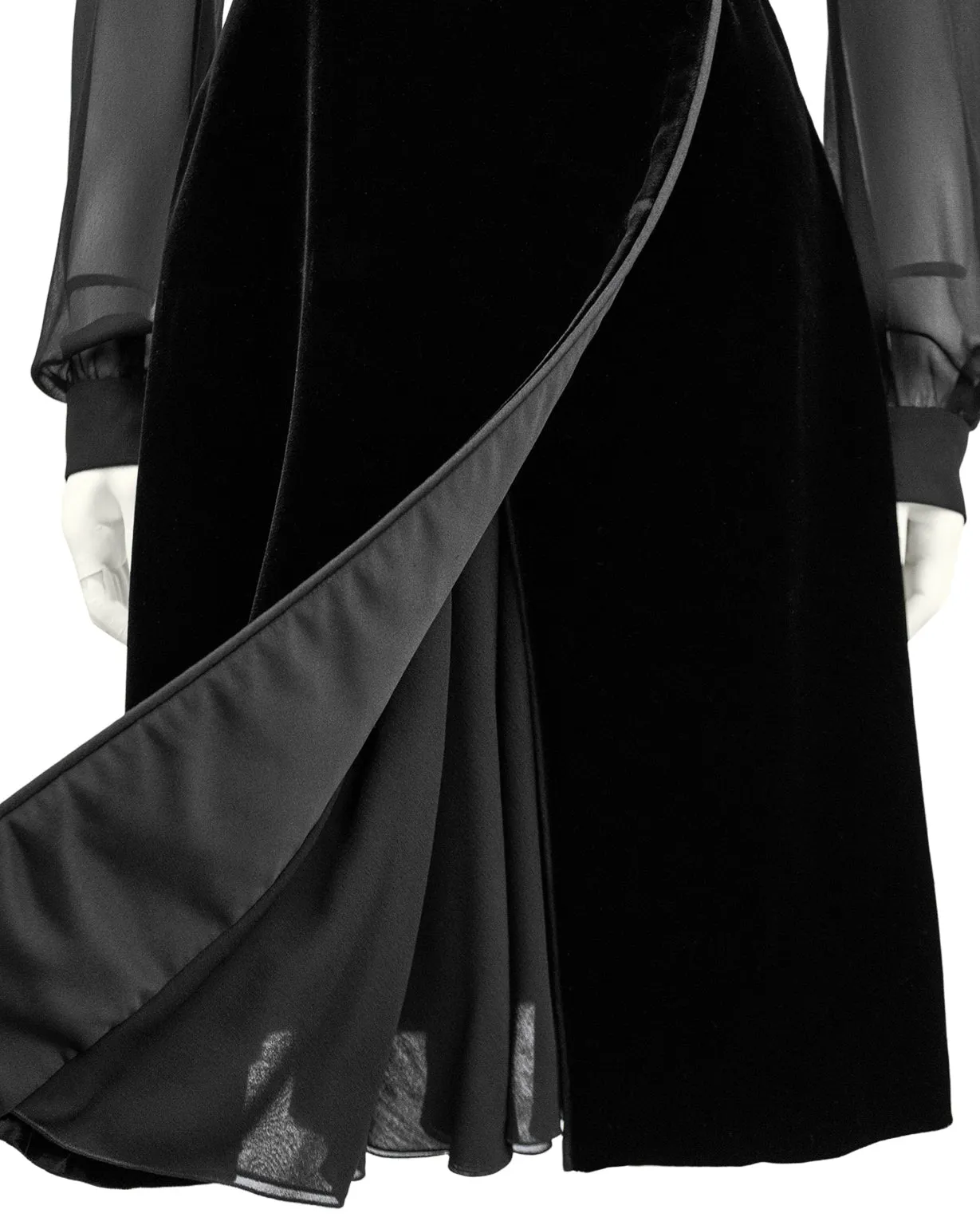 Black Chiffon and Velvet Dress Shirt Dress