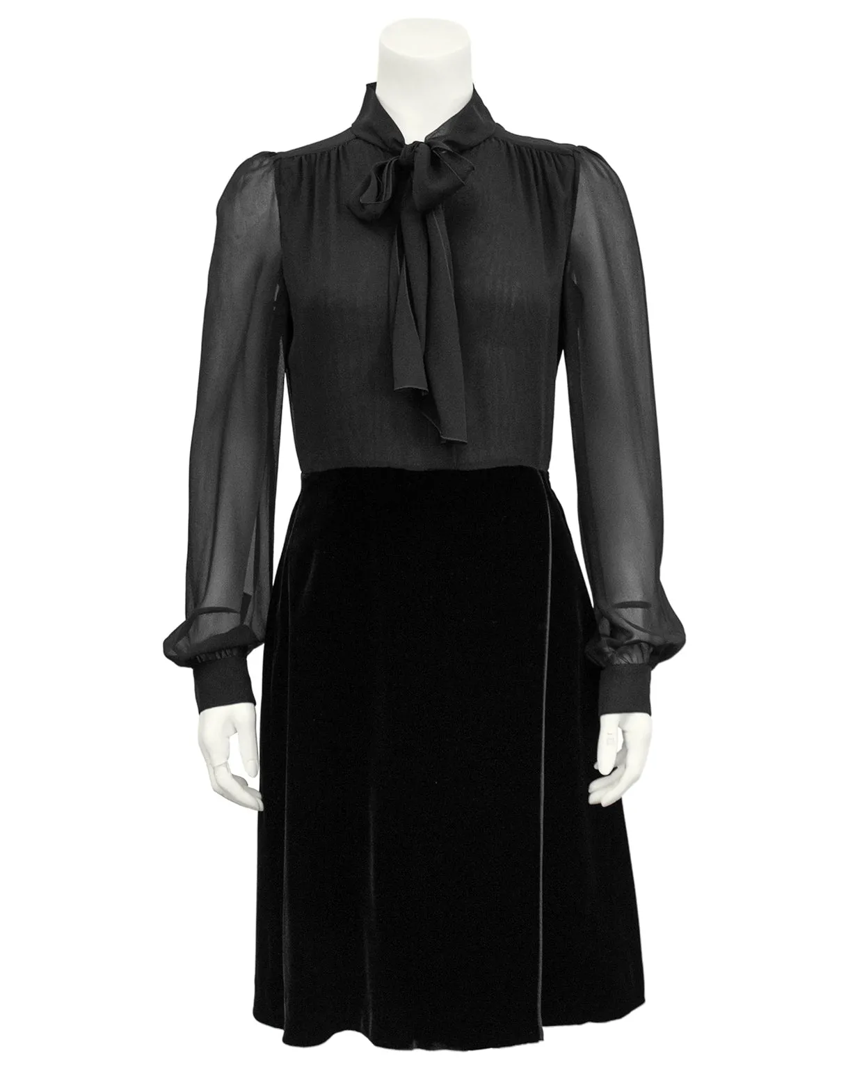 Black Chiffon and Velvet Dress Shirt Dress