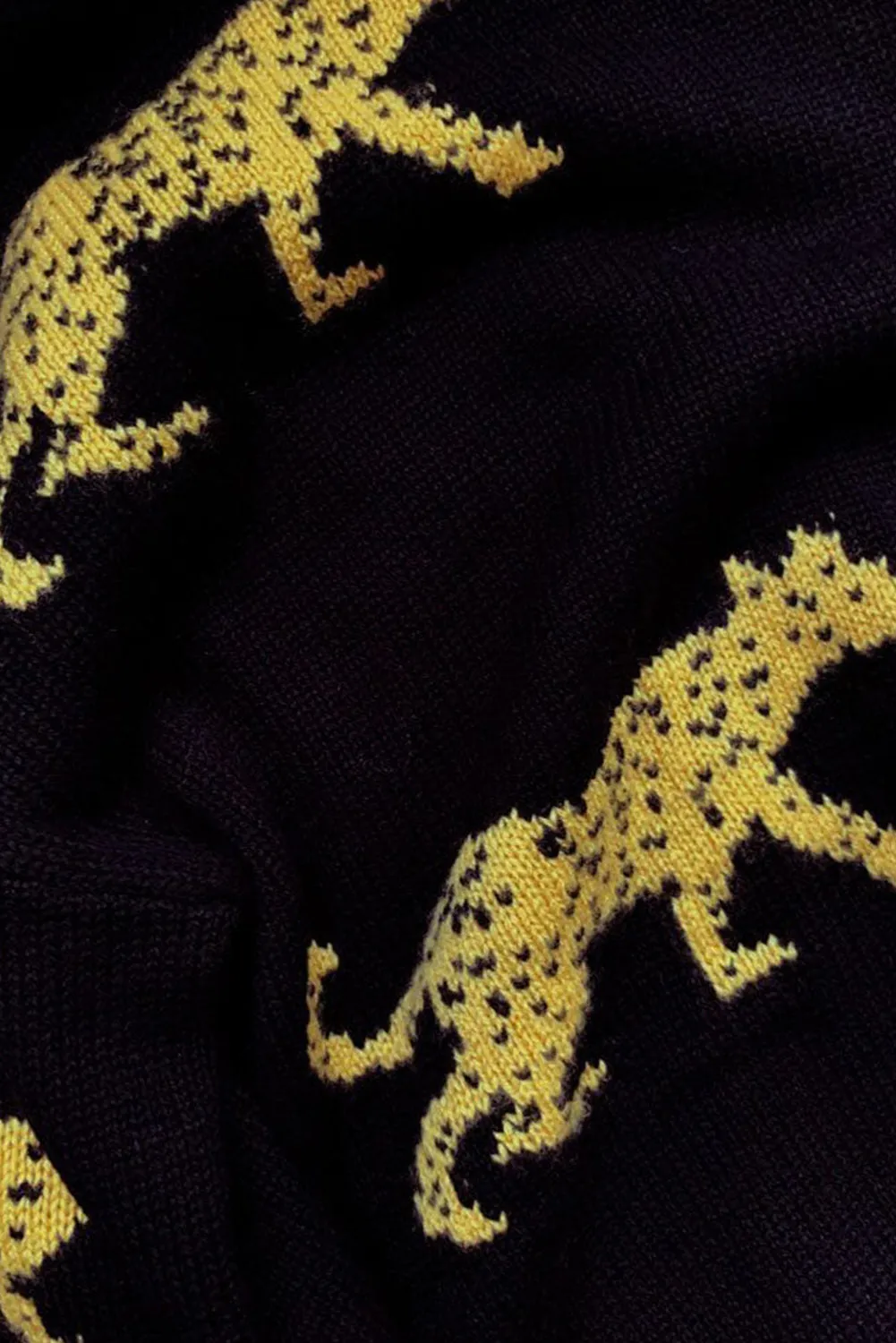 Black Leopard Animal Knit Round Neck Sweater