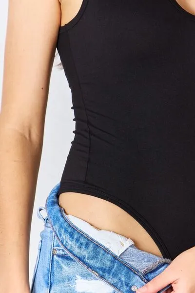 Black Notched Sleeveless Bodysuit
