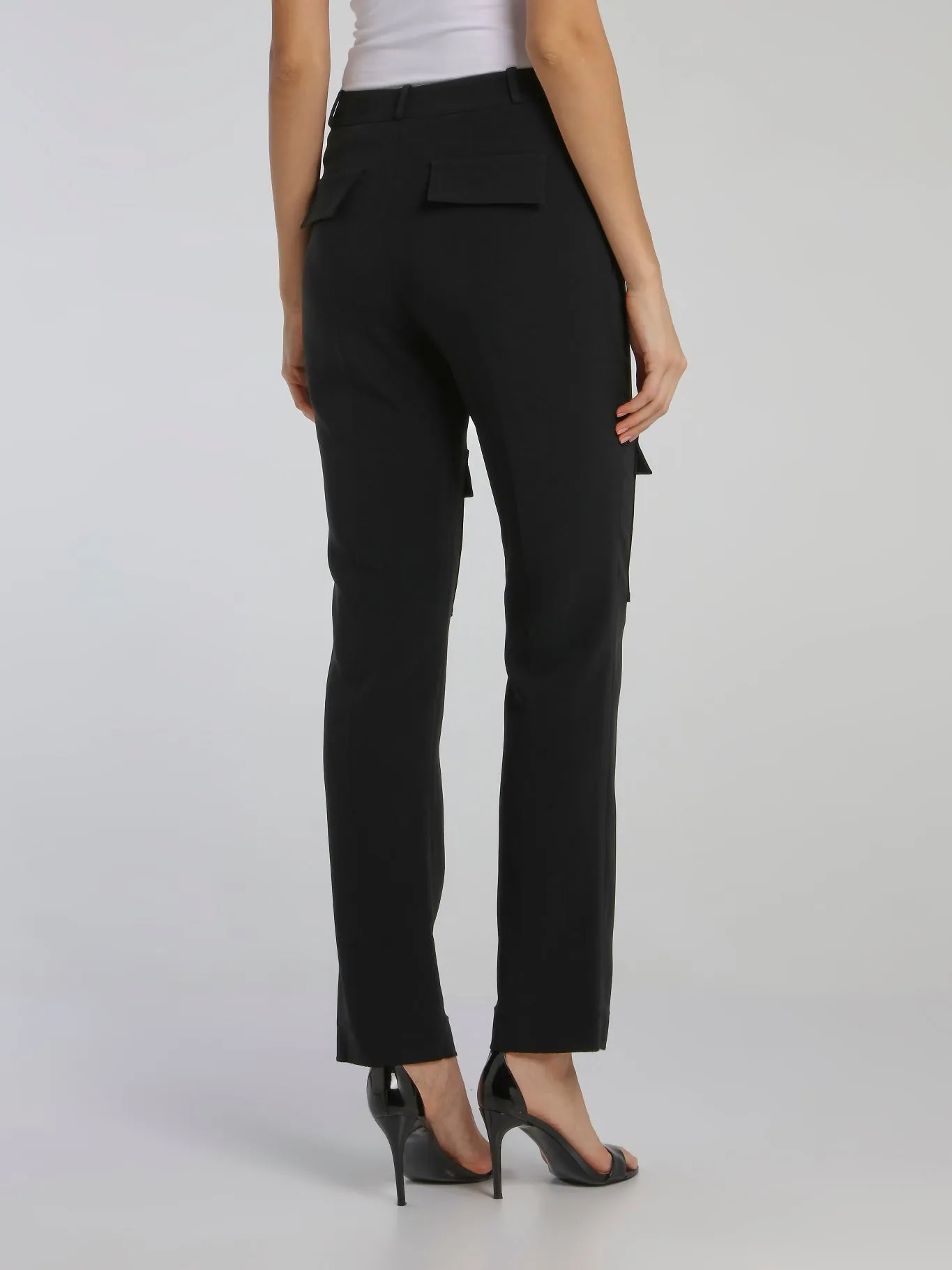Black Patched Hip Cargo Trousers
