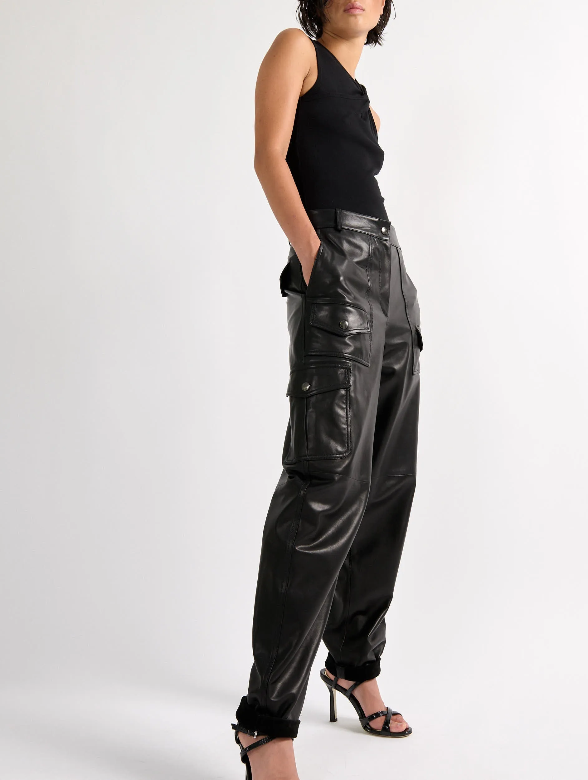 Black plongé leather cargo trousers