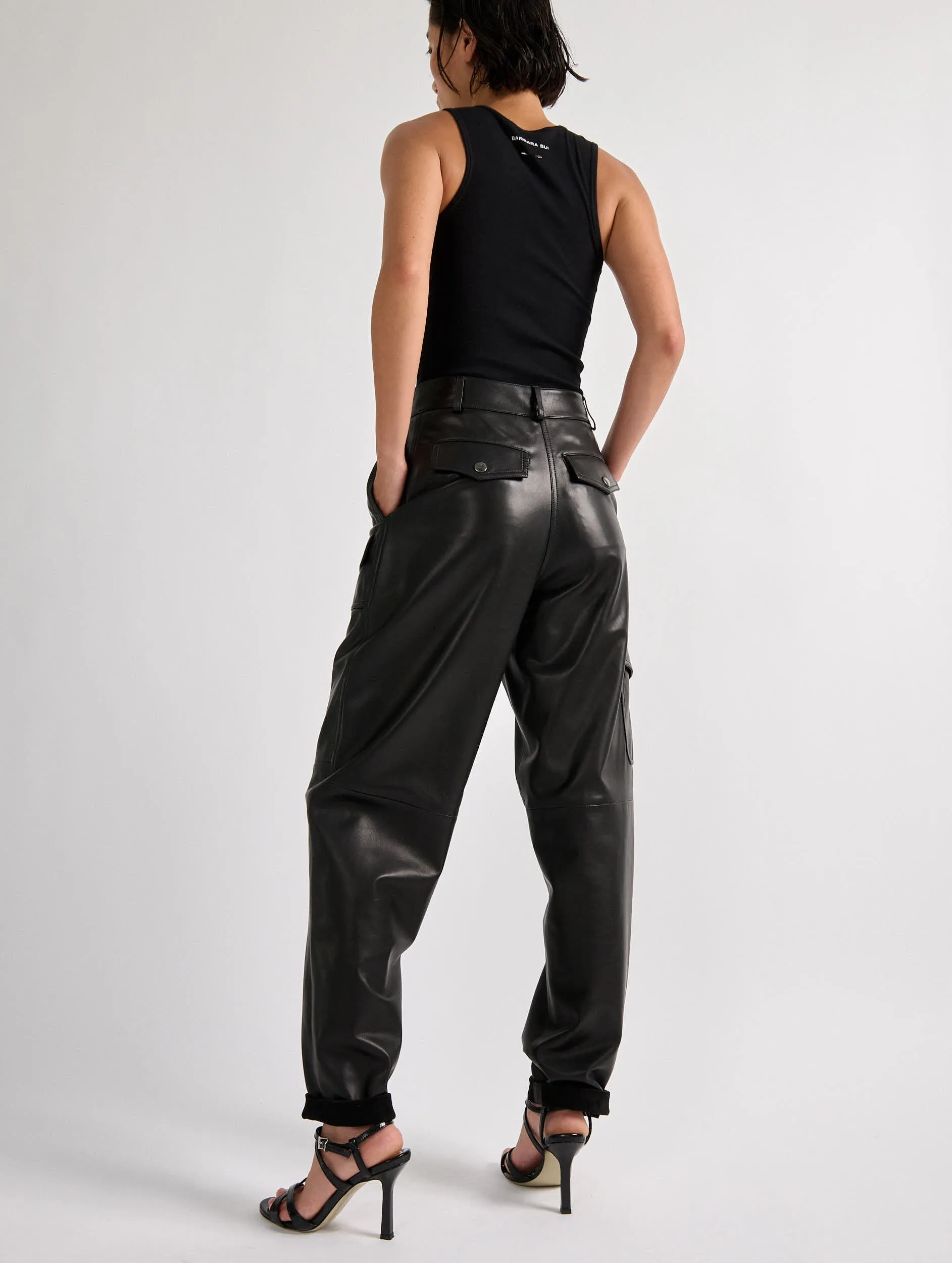 Black plongé leather cargo trousers