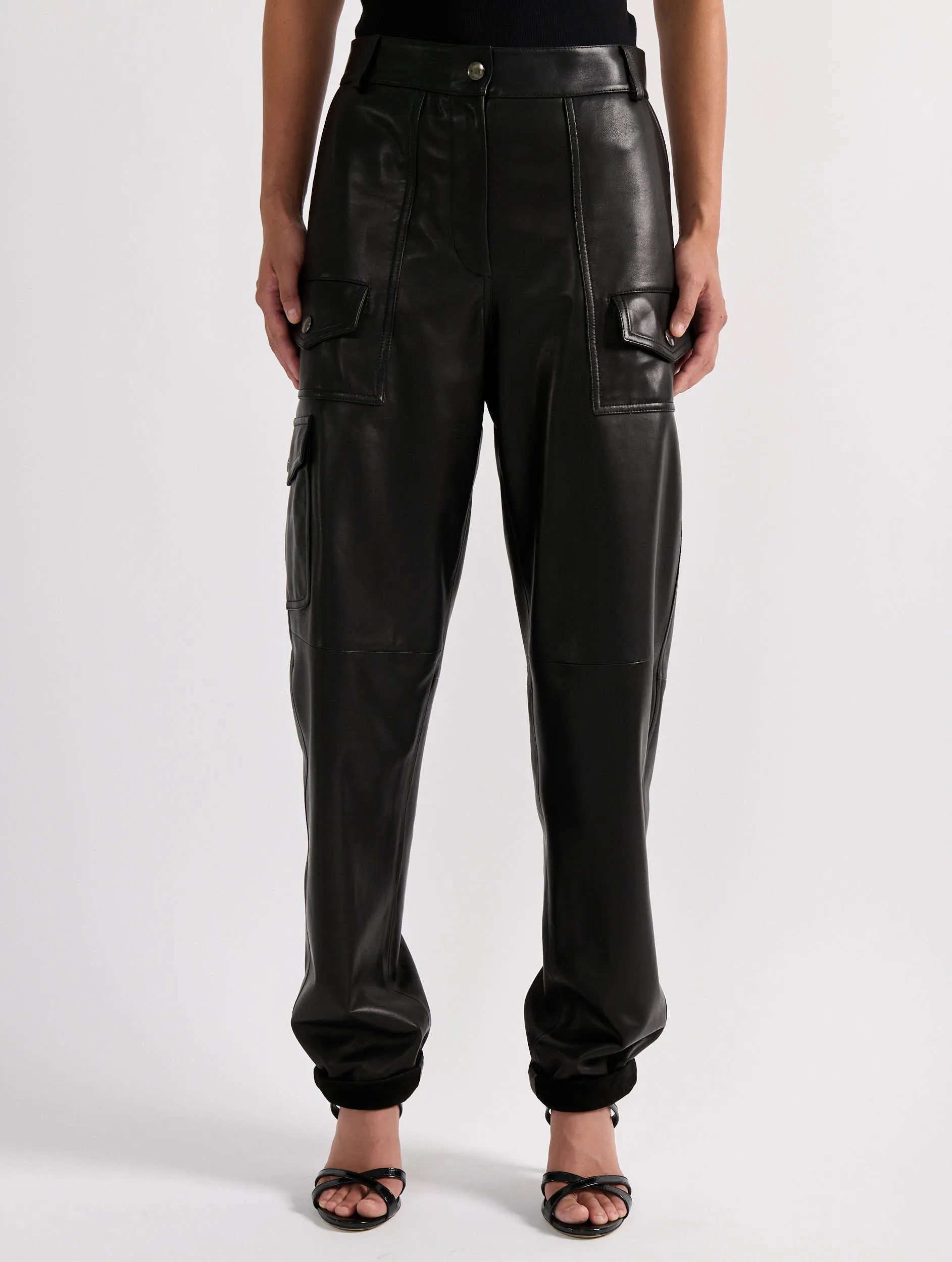 Black plongé leather cargo trousers
