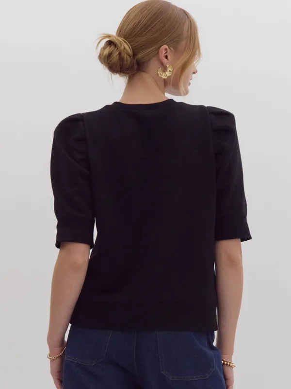 Black Puff Short Sleeve Sweater