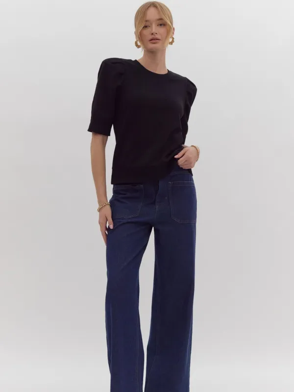 Black Puff Short Sleeve Sweater