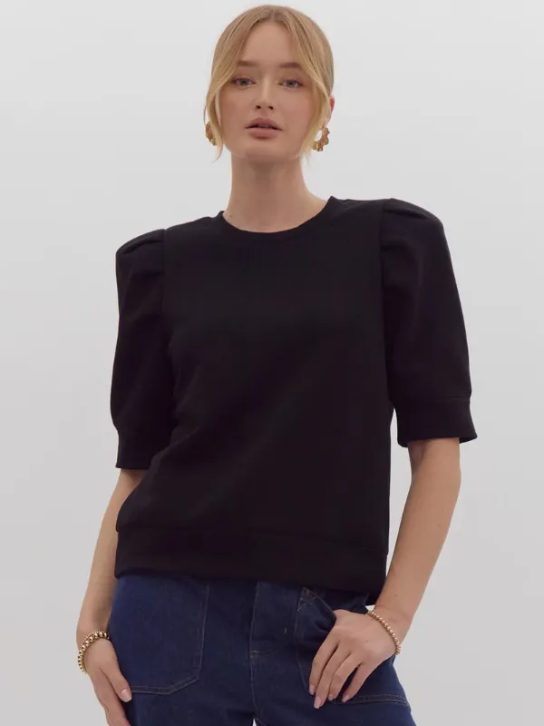 Black Puff Short Sleeve Sweater