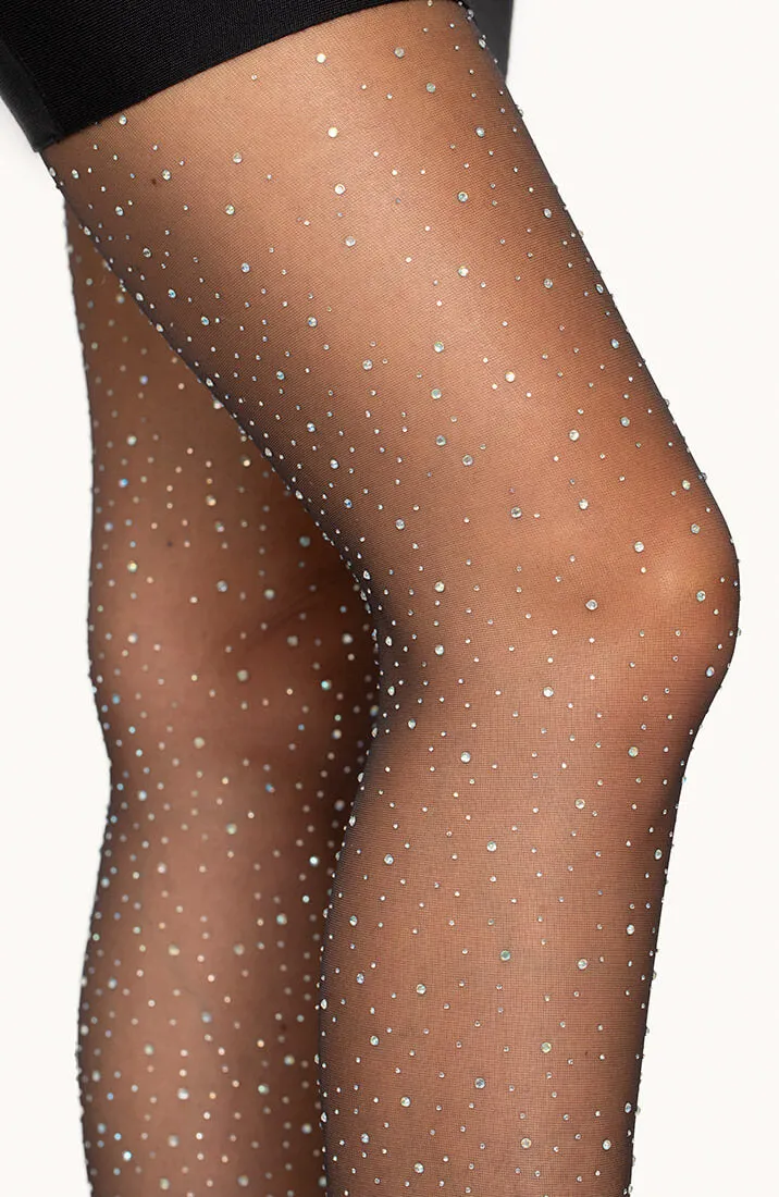 Black sheer rhinestone pantyhose