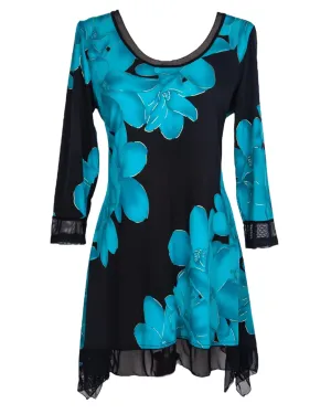 Black Teal Floral Tunic