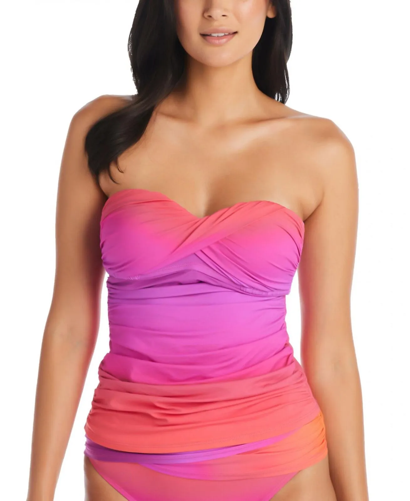 Bleu By Rod Beattie Cool Breeze Twist-Front Bandeau Tankini Swim Top Purple 6