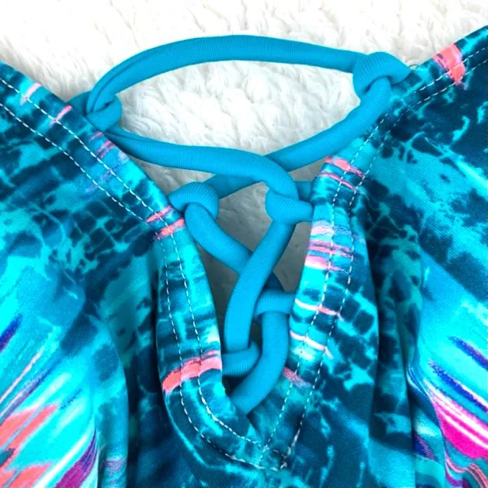 Blue/Fuchsia/Orange Tankini Top Size XS Women's Swimwear