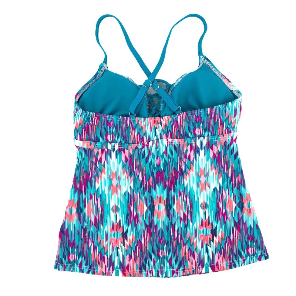Blue/Fuchsia/Orange Tankini Top Size XS Women's Swimwear