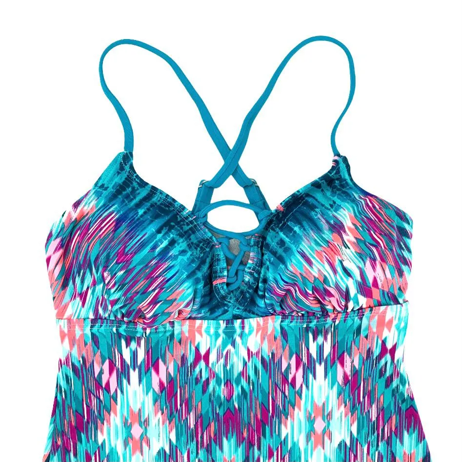 Blue/Fuchsia/Orange Tankini Top Size XS Women's Swimwear