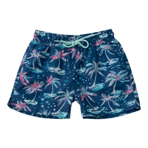 Boogie Board Swim Trunk in Dark Blue Palm Print