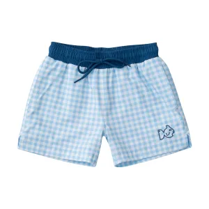 Boys Boogie Board Swim Trunk in Clear Sky Blue Gingham