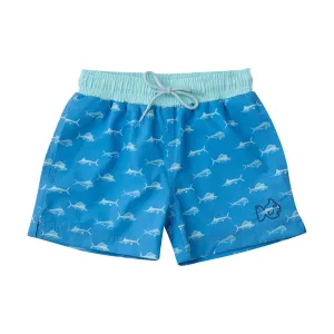 BOYS BOOGIE BOARD SWIM TRUNK IN FISH PRINT ON MARINA BLUE