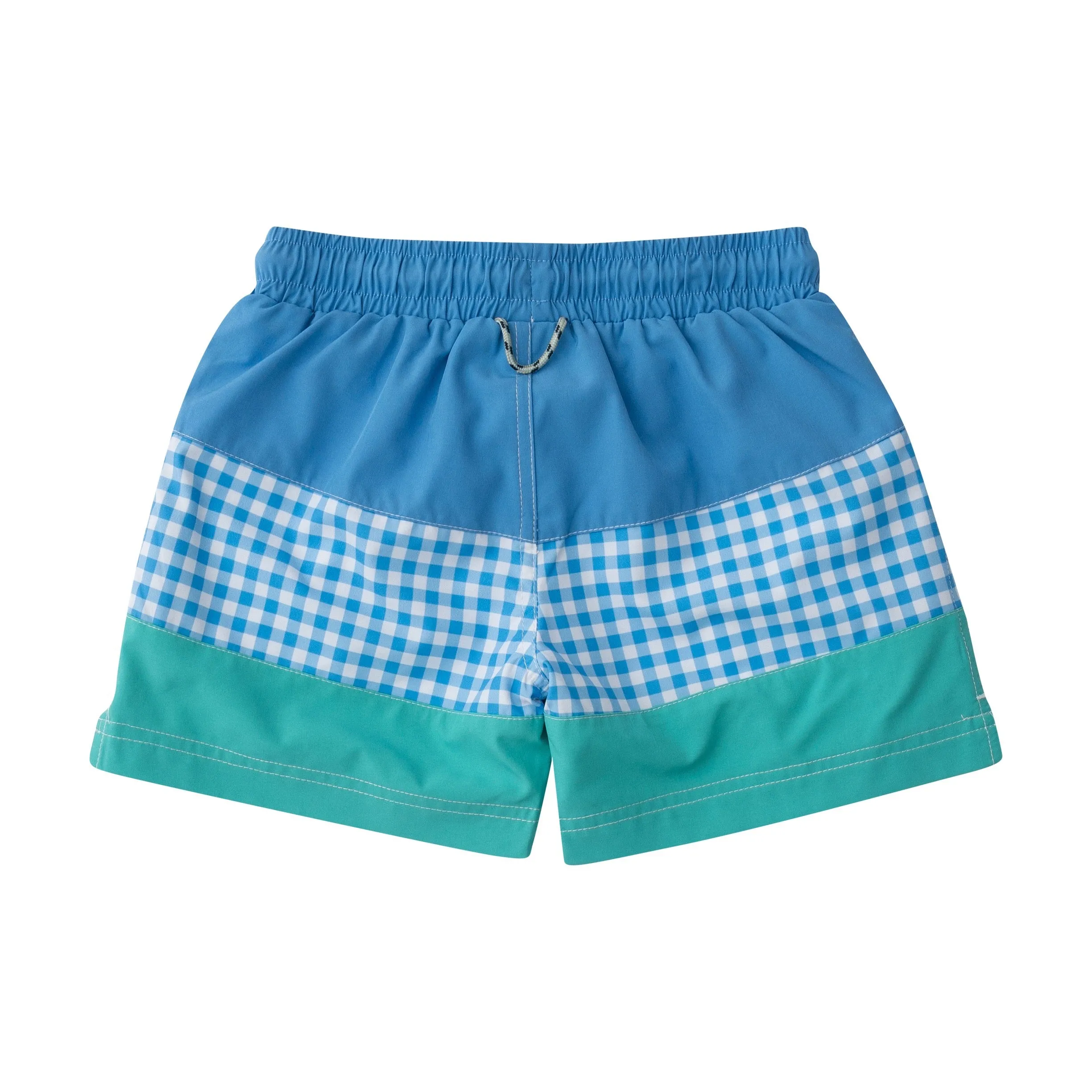 Boys' Boogie Board Swim Trunk in Marina Blue Gingham and Atlantis Green Colorblock