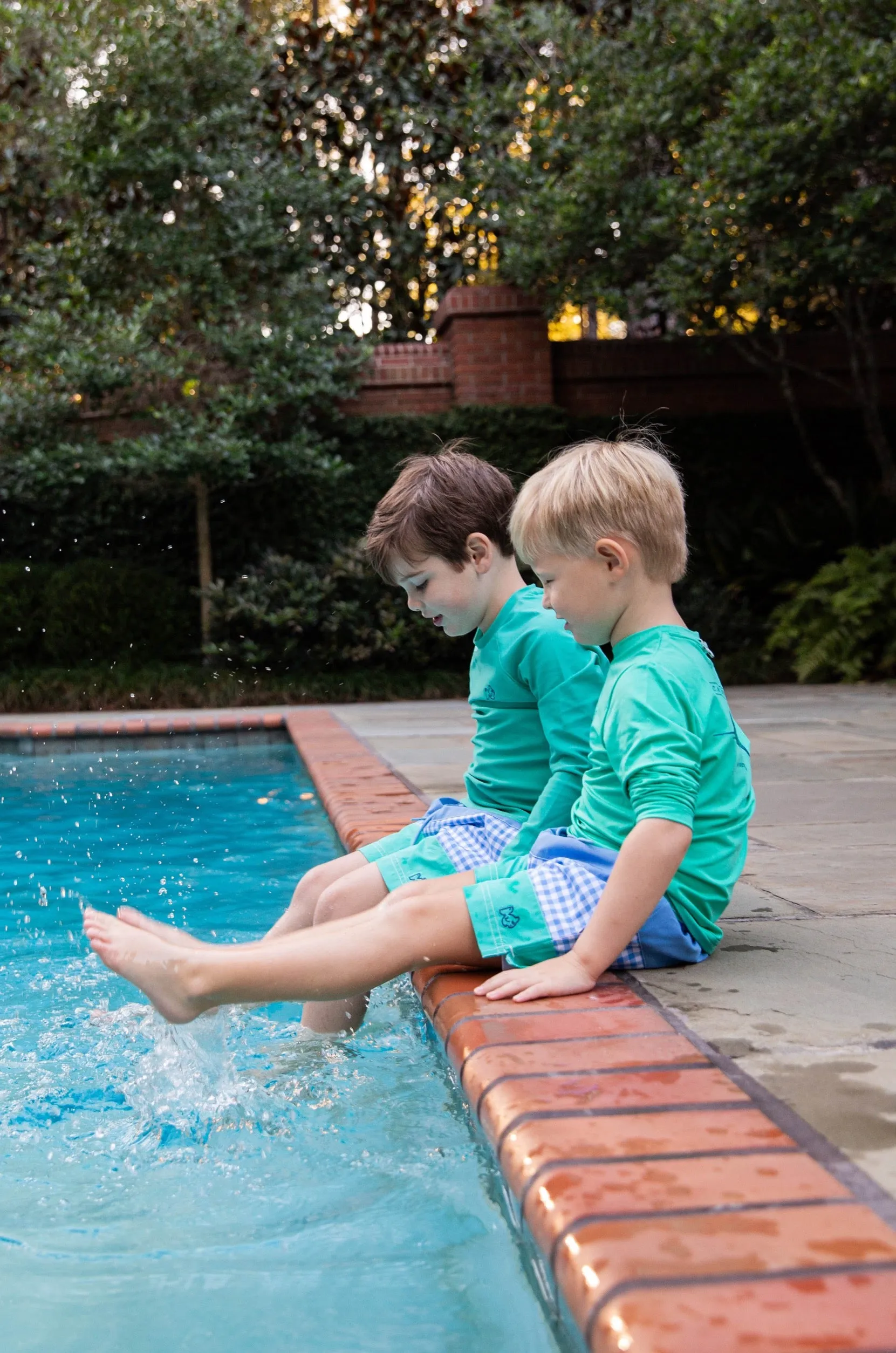 Boys' Boogie Board Swim Trunk in Marina Blue Gingham and Atlantis Green Colorblock