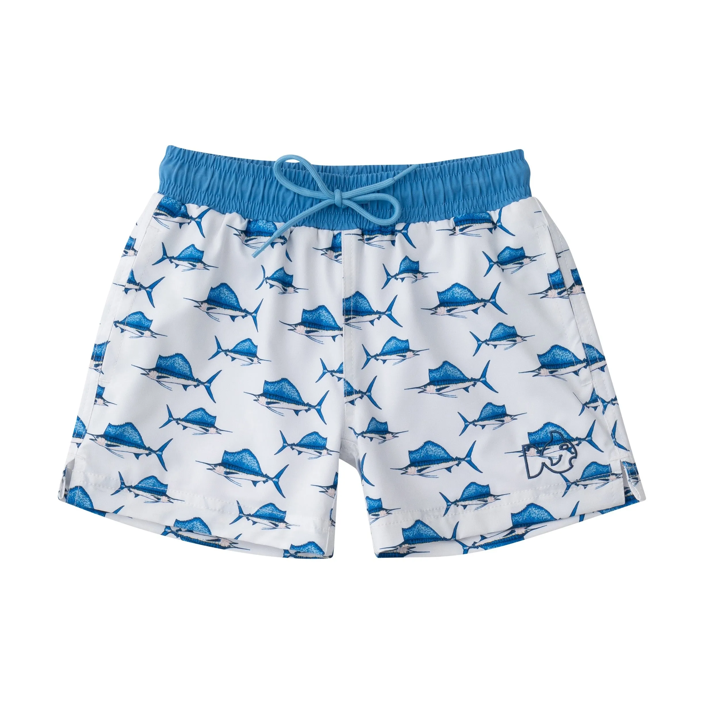 Boys Boogie Board Swim Trunk in Sailfish Print on White