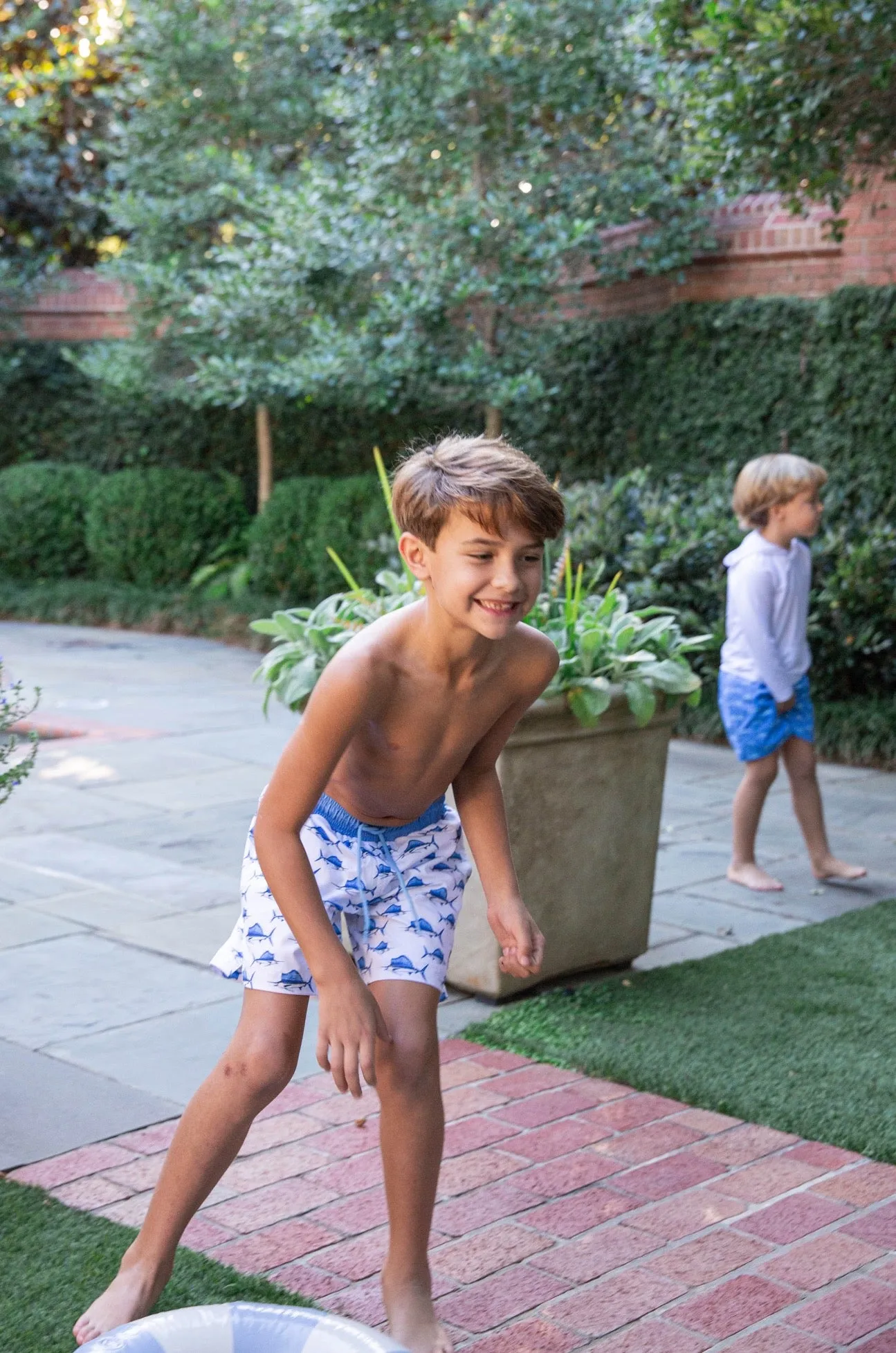 Boys Boogie Board Swim Trunk in Sailfish Print on White