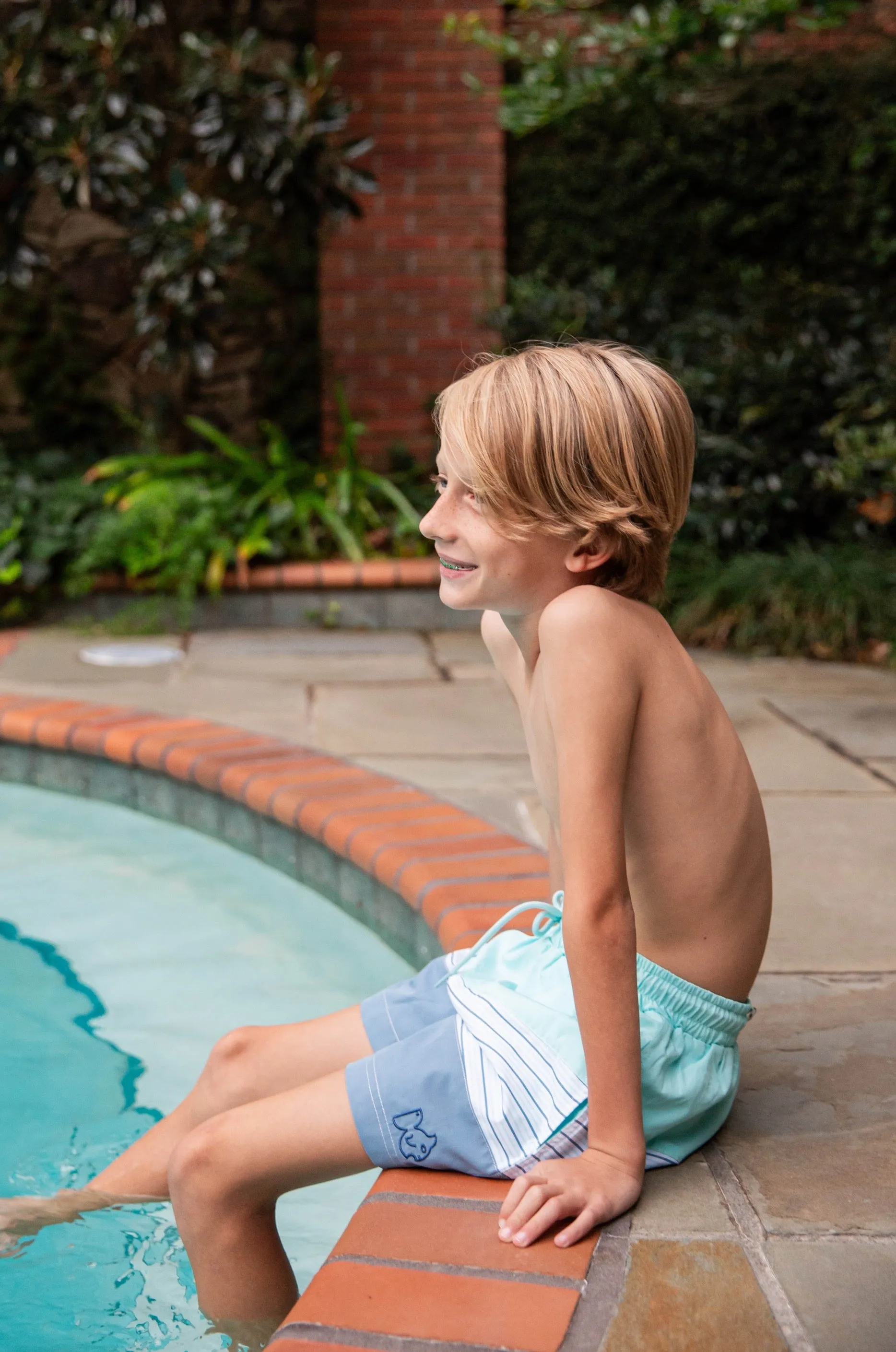 Boys' Boogie Board Swim Trunk in Waterspout Green and Multi Stripe Colorblock